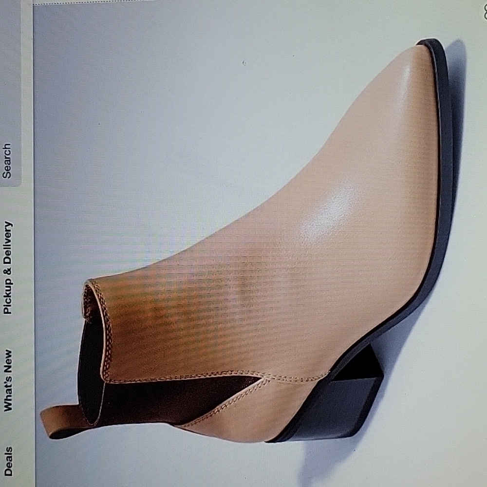 A NEW DAY GWEN Low shaft heeled Boots Tan Pull on Memory Foam New